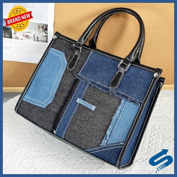 Vintage Denim Patchwork Tote Bag Shoulder Purse Travel Daily - Picture 2 of 7